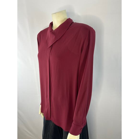 Vintage Y2K Mom blouse large wrap collar in burgundy by Jones New York size 14 - Picture 6 of 11